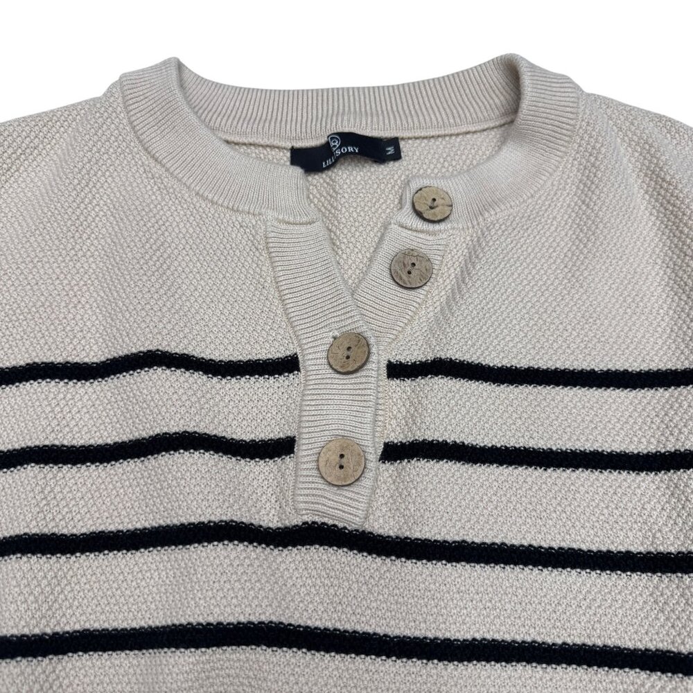 Lillusory Women's Striped LS Sweater Top Side Slits, Size M - Picture 3 of 8